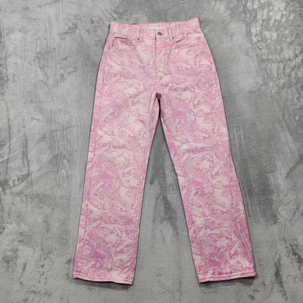BDG Jeans Women 28 Pink Lace Print High Rise Straight Leg Whimsical Fairy Cowboy